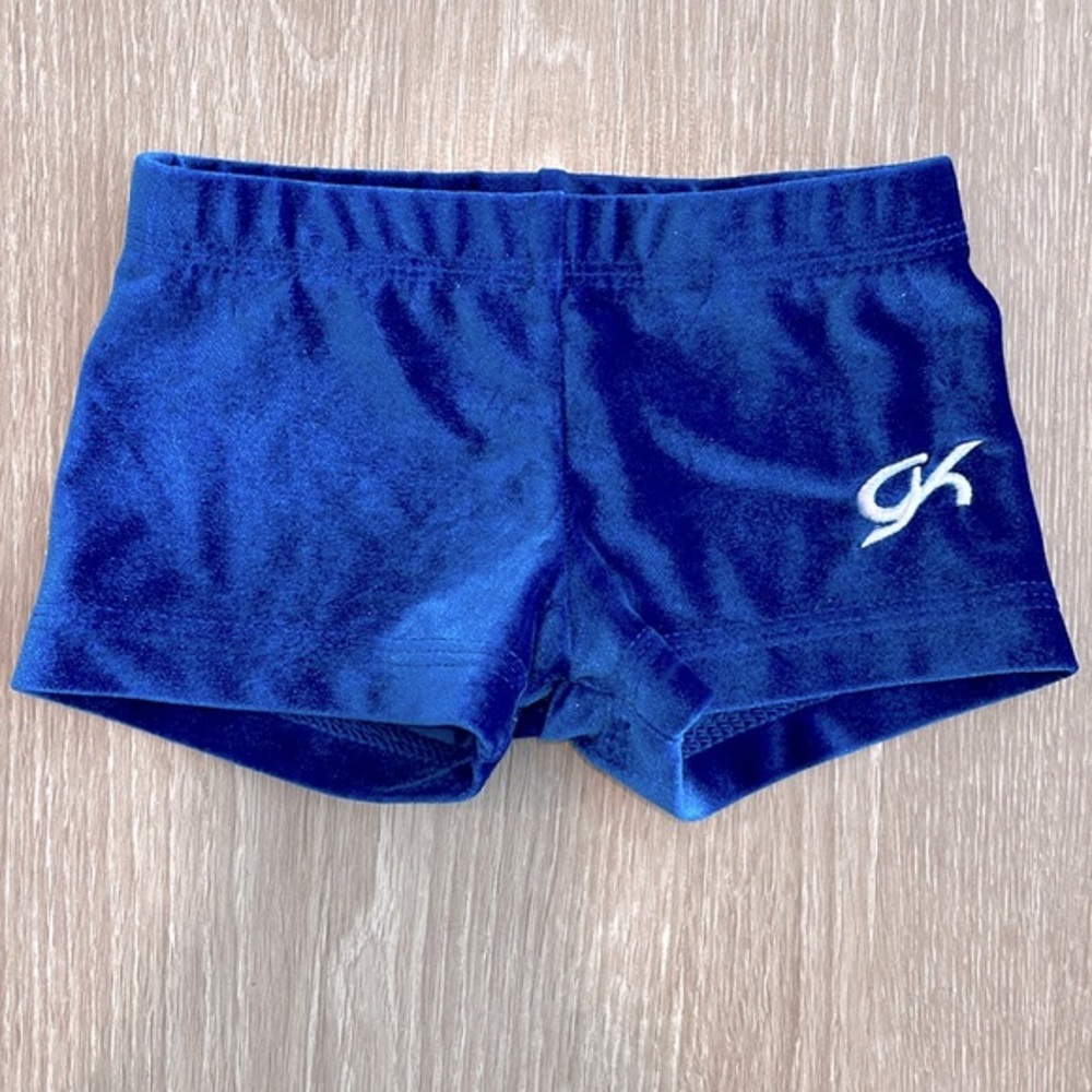 GK Velvet Spandex Gymnastics / Dance Mini Workout Shorts Blue Child Small